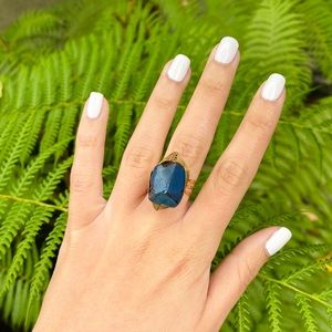 Blue stone wire wrapped ring with gold